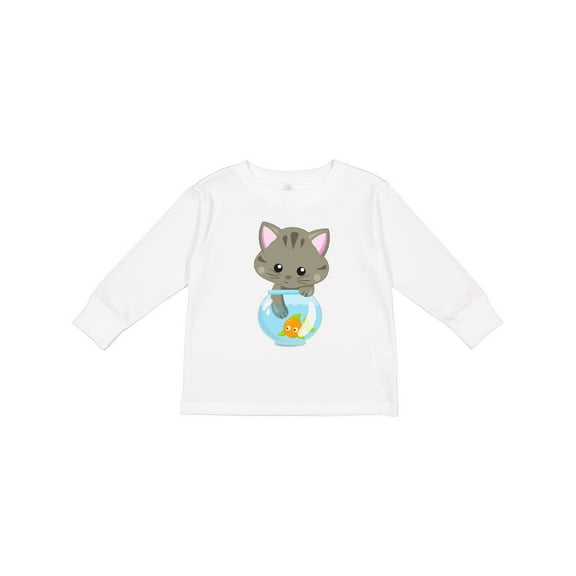 Inktastic Cute Cat, Little Cat, Kitty, Kitten, Fish Bowl Girls Long Sleeve Toddler T-Shirt