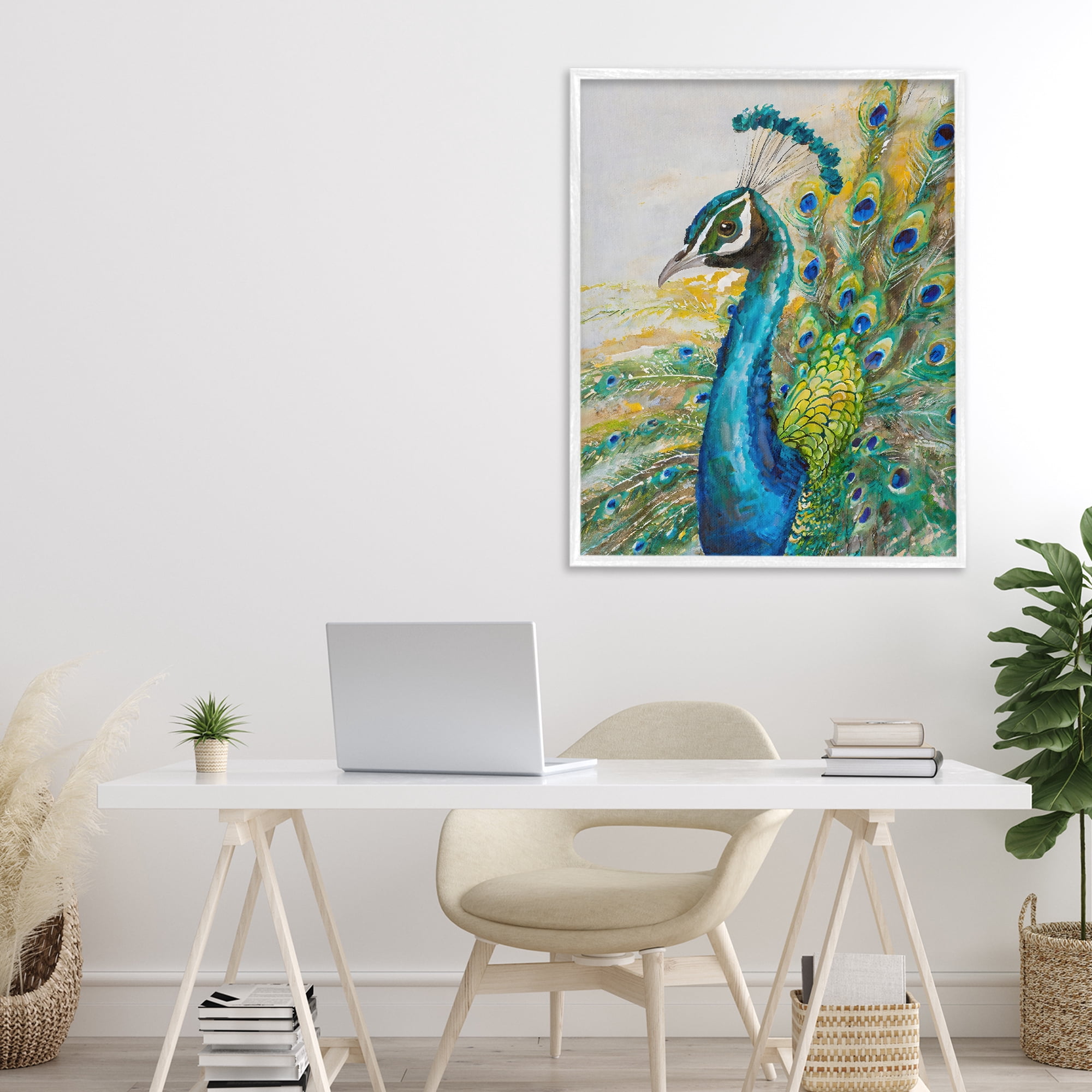 Stupell Industries Regal Blue Peacock Feathers White Framed Giclee Art, design by Creative Studio