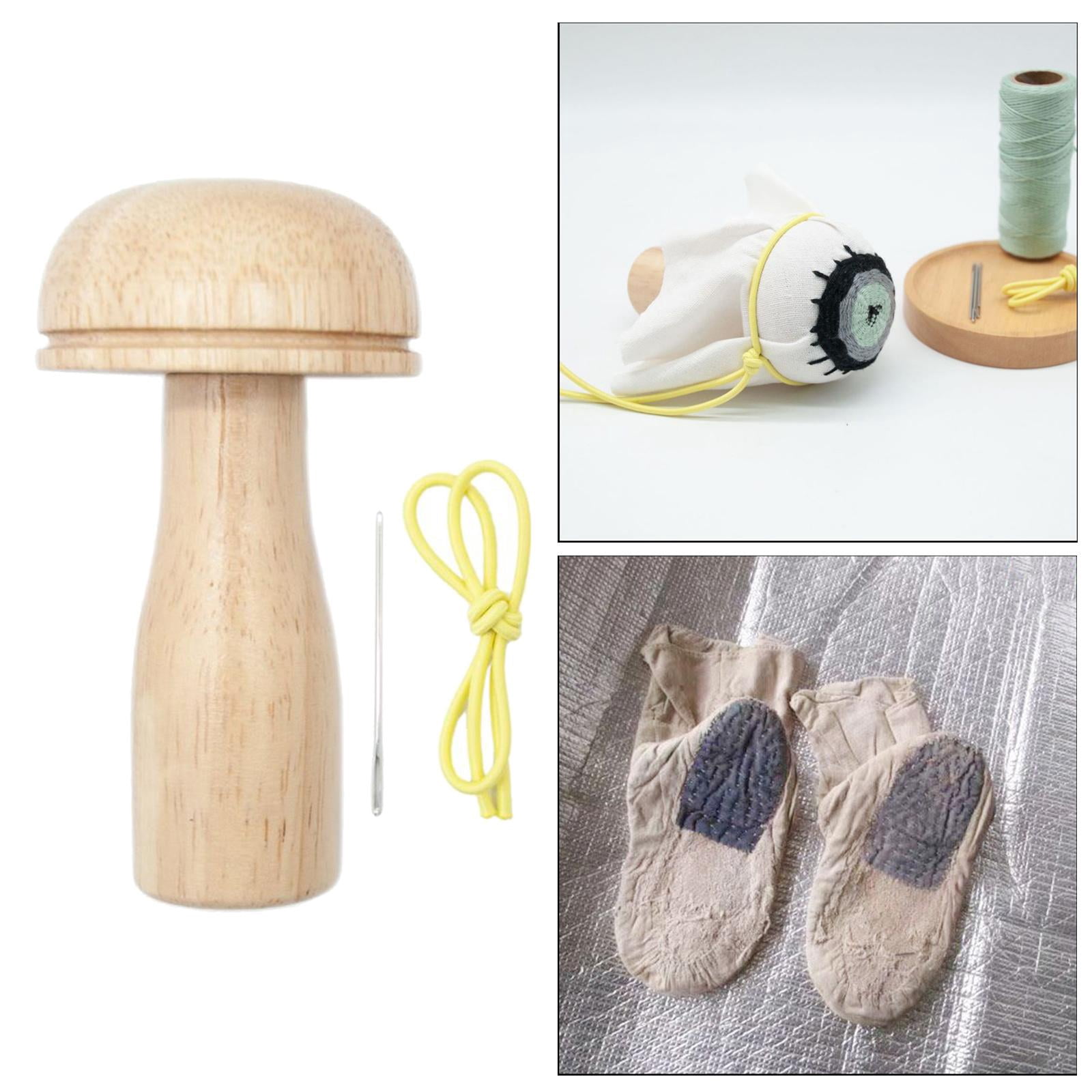 HILABEE 2x Wooden Darning Supplies Sewing Tool, Mushroom Darning Sewing Thread Set for Heimreise Emergency for Sewing Darning