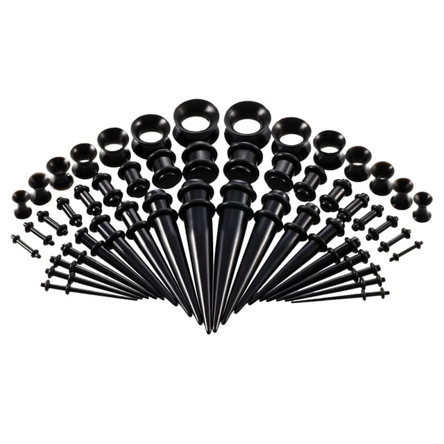 50 dilatadores de acrílico unisex para oreja, dilatadores de oreja, piercings (negros)