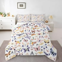 Homewish 3D Butterfly Printed Queen Comforter Set,Boho Butterflies Moth Bedding Sets,White Beige Bedding Comforter Set For Girl Kids,Luxury Bedroom Decor Reversible,3-Piece