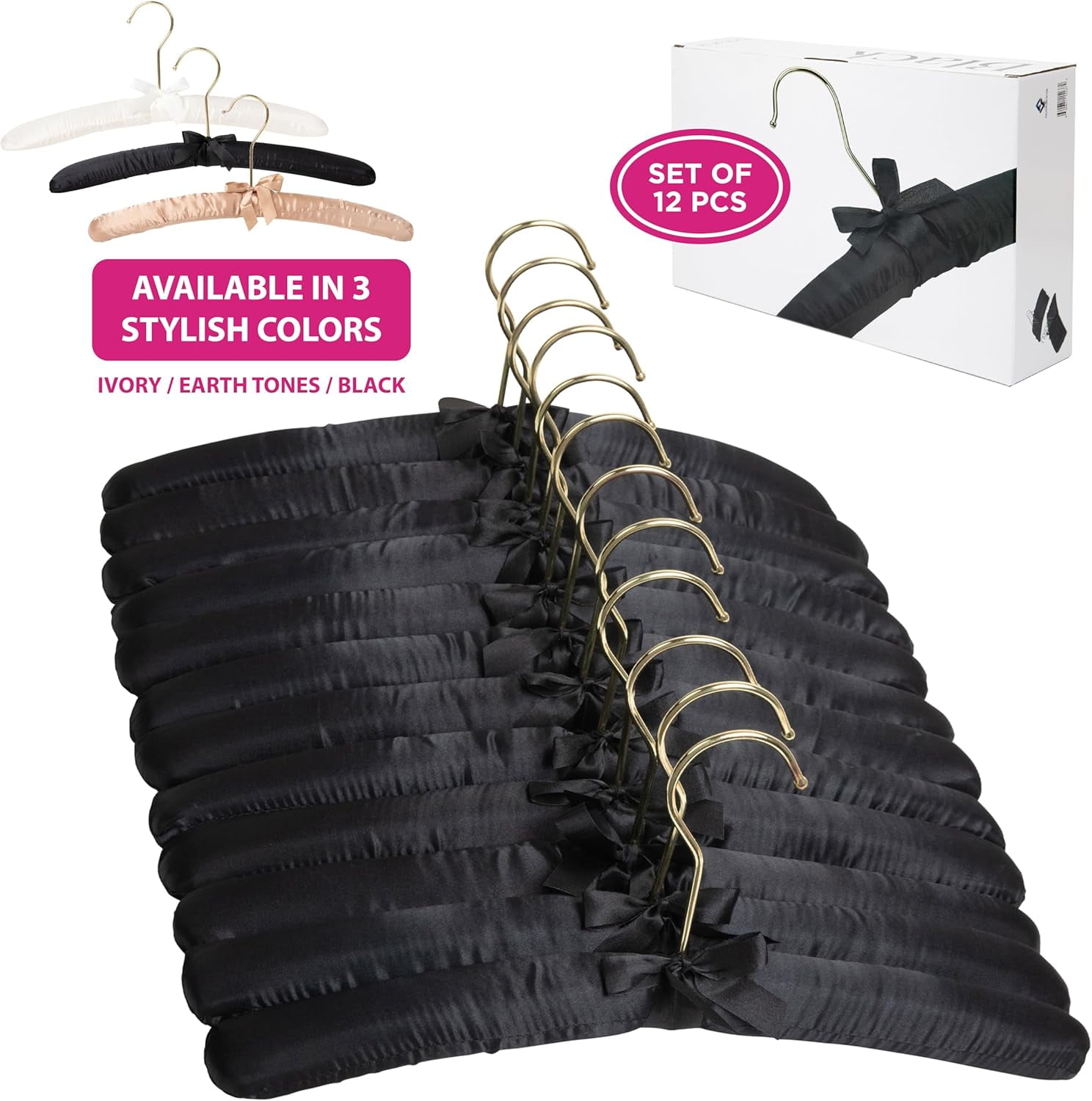 Florida Brands Padded Clothing Fabric Hangers for Women Clothing - Set of 12 Black