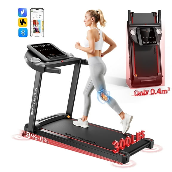 RHYTHM FUN Treadmill with Adjustable Incline, Folding Walking Pad Treadmill for Home with Handle, Bluetooth Speaker, Max 8 mph, 300 lbs Capacity