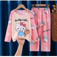 thumbnail image 3 of Sanrios Conjunto de pijama cómodo para niños y niñas Anime Hello Kittys Kuromi Cinnamoroll lindo cuello redondo pantalones de manga larga ropa de descanso, 3 of 5