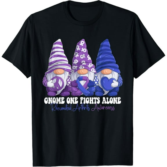t-shirt Funny Gnomies Rheumatoid Arthritis Awareness Month Ribbon T-Shirt mens，black，women，funny，journey，Crew Neck, Short Sleeve,printing