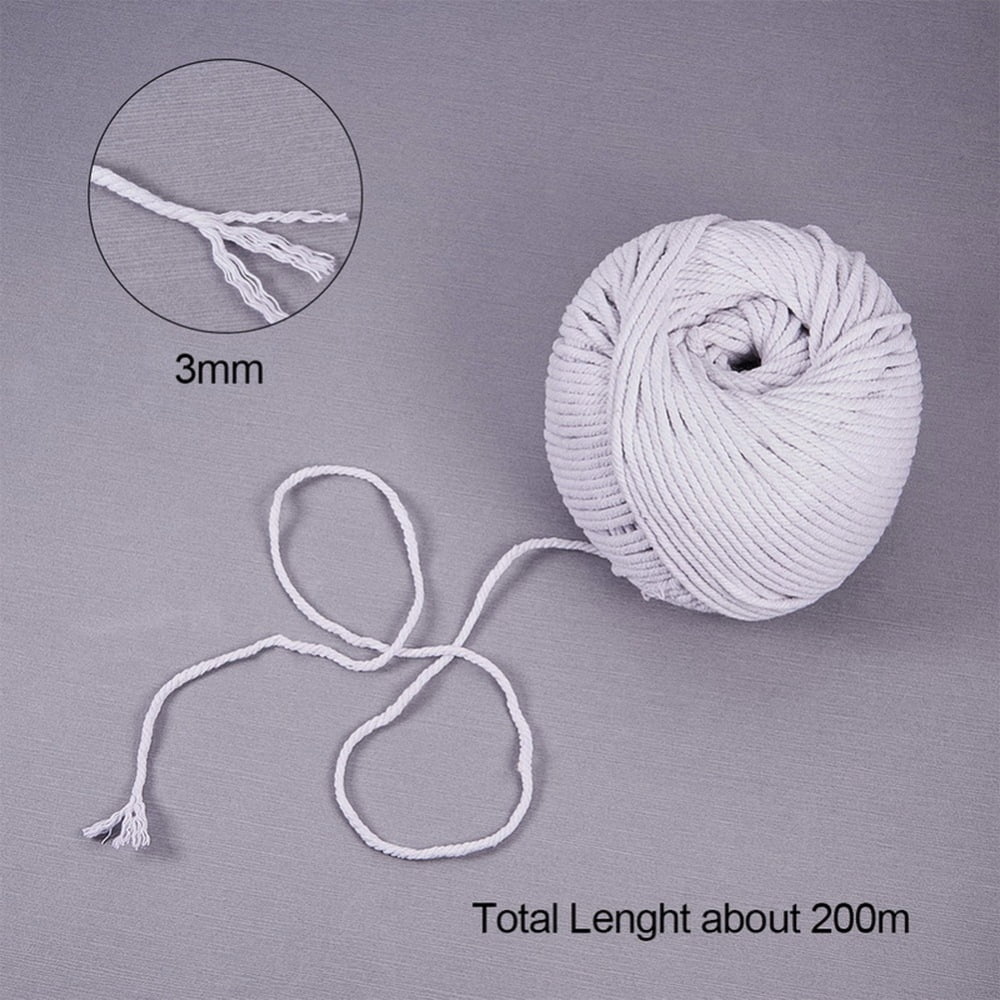 Macrame Cotton Cord Twisted Cotton Rope for Wall Hanging Plant Hangers Crafts and Wedding Decorations Floral White 3mm about 218.72 yards(200m)/roll
