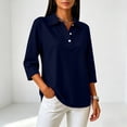 thumbnail image 6 of Polo Shirts for Women 3/4 Sleeve Solid Color Quick Dry Work Tops with Collar, XL, 6 of 9