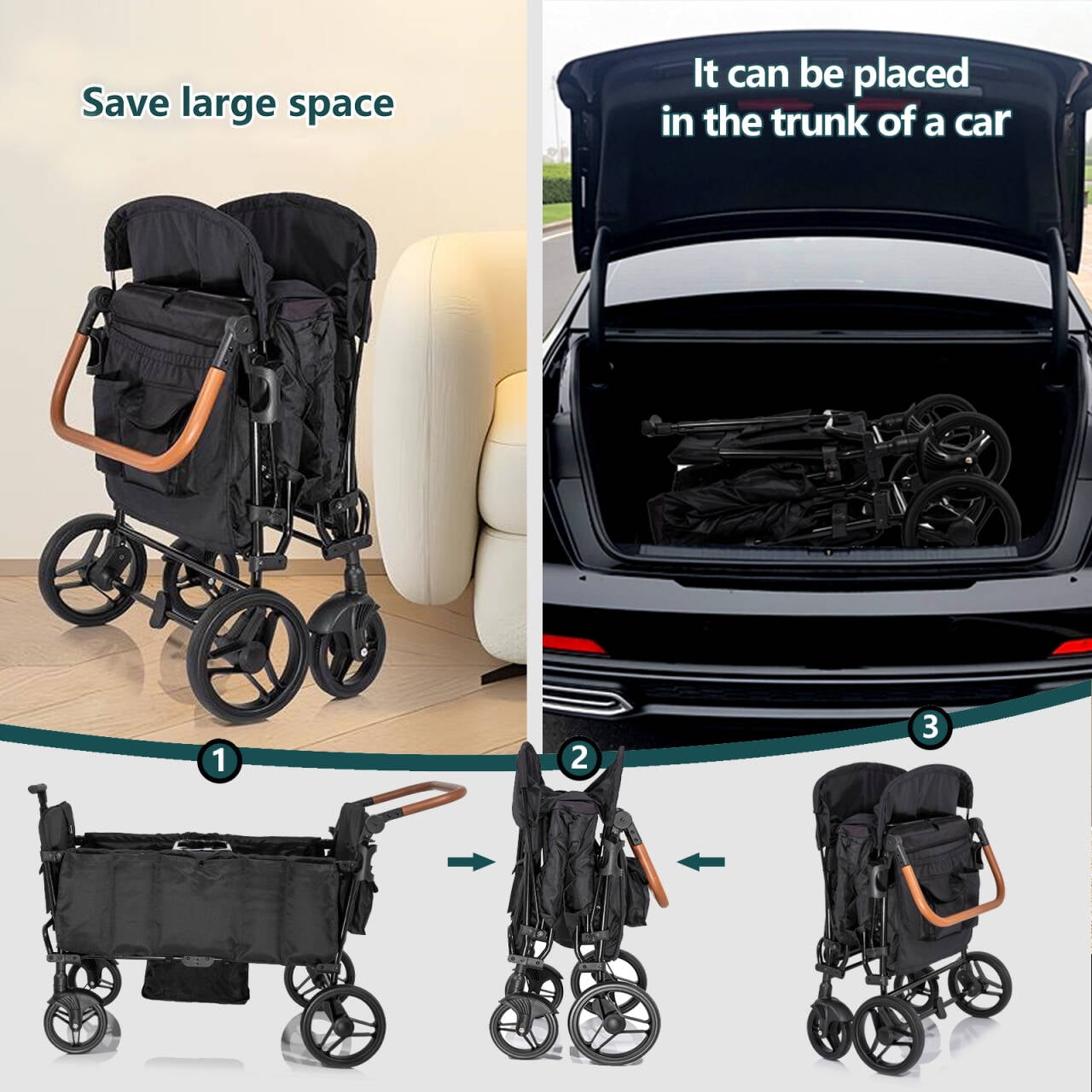Wagon Stroller for 4 Kids-Toddler with 5-Point Harness,Adjustable Handle Bar and Canopy,Footwells,Tray Table,Cup Holder