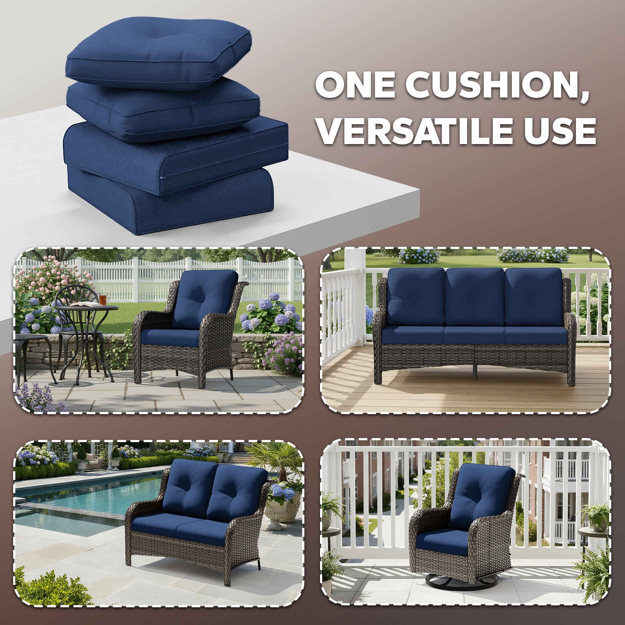 4 Inch Outdoor Cushions, Suitable for Patio Furniture, Water-Resistant & Fade-Resistant, 1 Set, Dark Blue