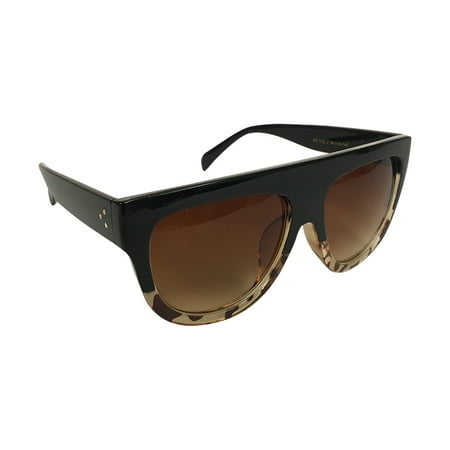 Flat Top Black Leopard Round Frame Sunglasses Kardashian West Oversized Khloe Up