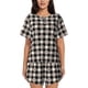 thumbnail image 1 of Balery Black Plaid Heart Conjunto de Pijama para Mujer con Estampado, Dos Piezas de Manga Corta y Shorts, Ropa de Dormir Suave con Cuello Redondo y Bolsillos-Small, 1 of 6
