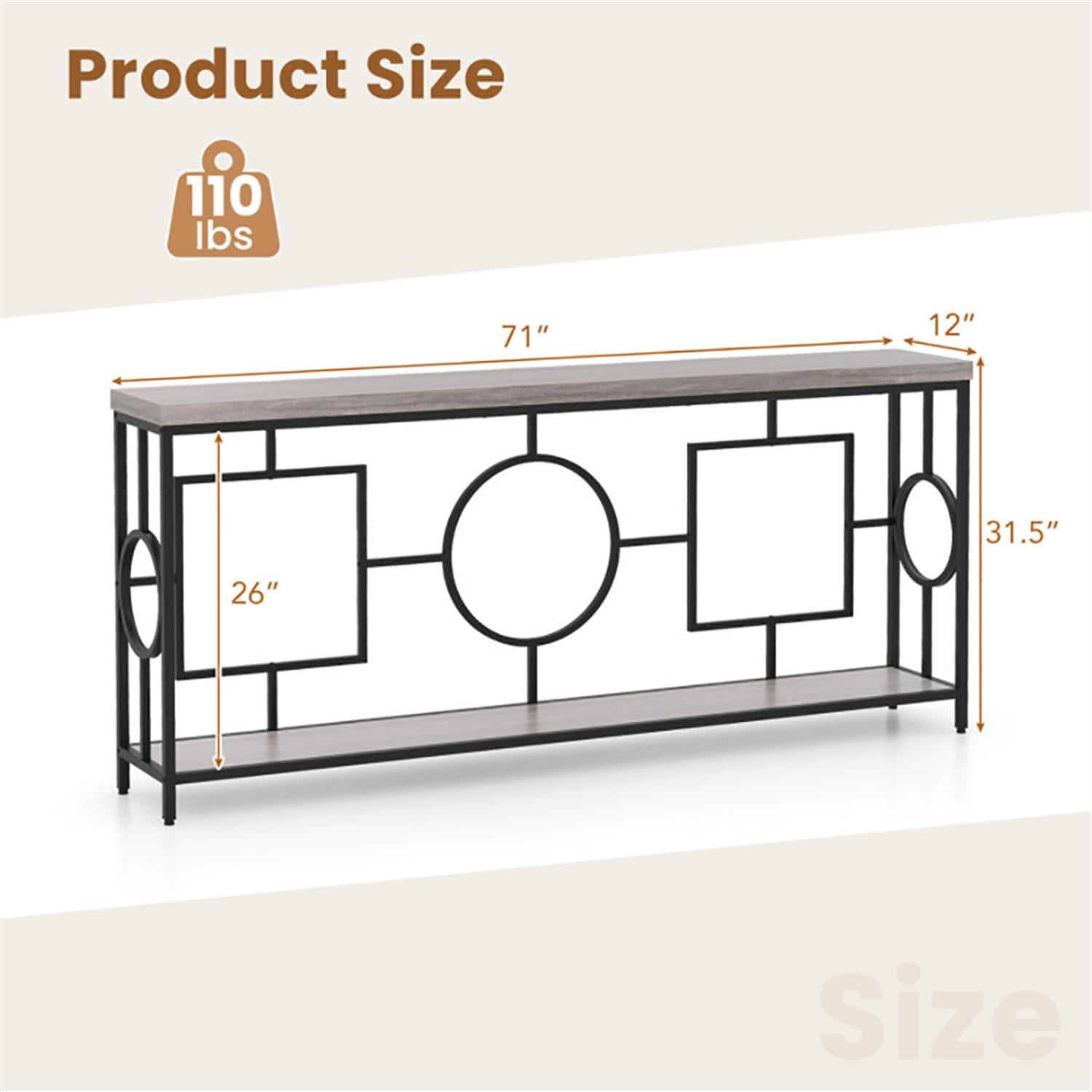 Demi Bonn Modern Console Table for Entryway, 2-Tier Faux Marble Top Metal Frame Sofa Table with Storage Shelf for Hallway for Living Room, Hallway, Office, Brown
