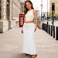 thumbnail image 2 of EnJoCho Linen Skirts for Girls Trendy Summer Boho Maxi Skirts with Back Slit Casual Elastic Waist Drawst𝗋ing Long Fl𝗈wy Skirt, 2 of 6