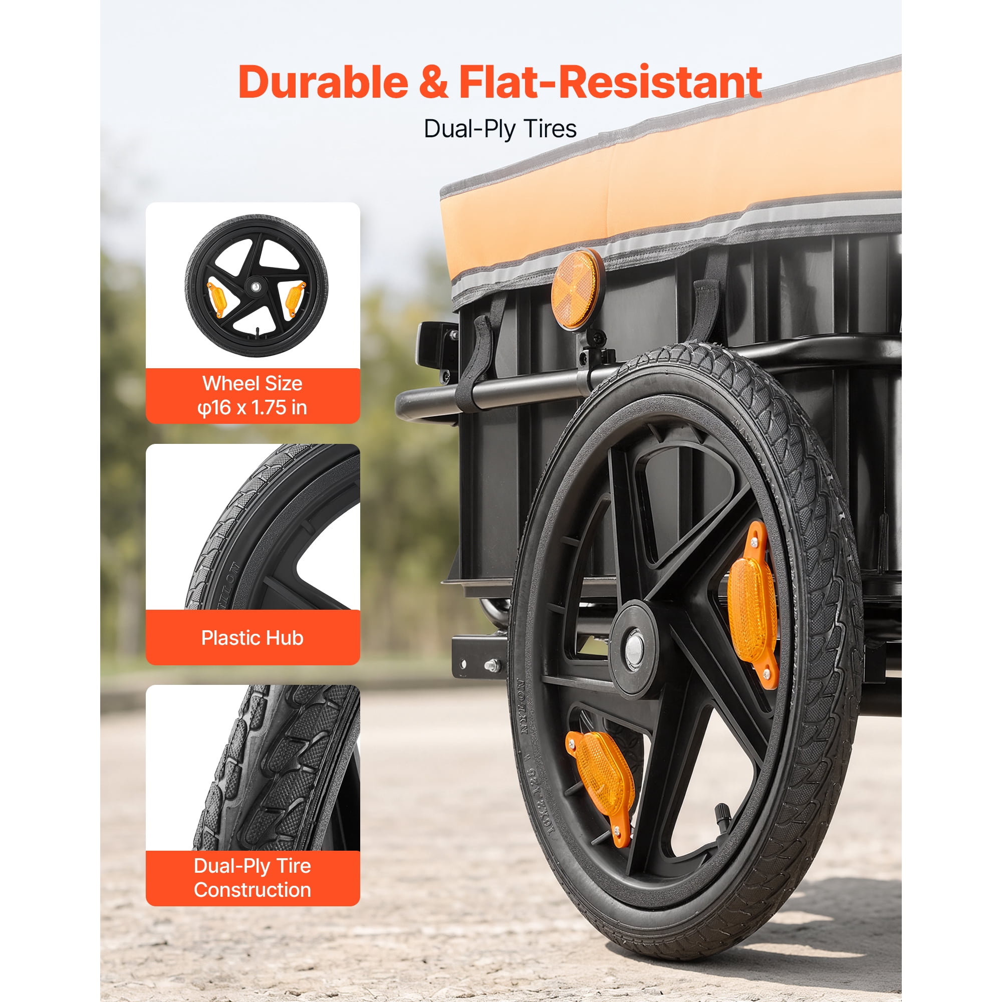 KFFKFF Bike Cargo Trailer 100 lbs 2-in-1 Pushcart Durable Bicycle Wagon, Cart with Weatherproof Cover, 7 in & 16 in Wheels, Reflector, Sturdy Steel Frame, Compatible with 22-28 in Bike Wheels