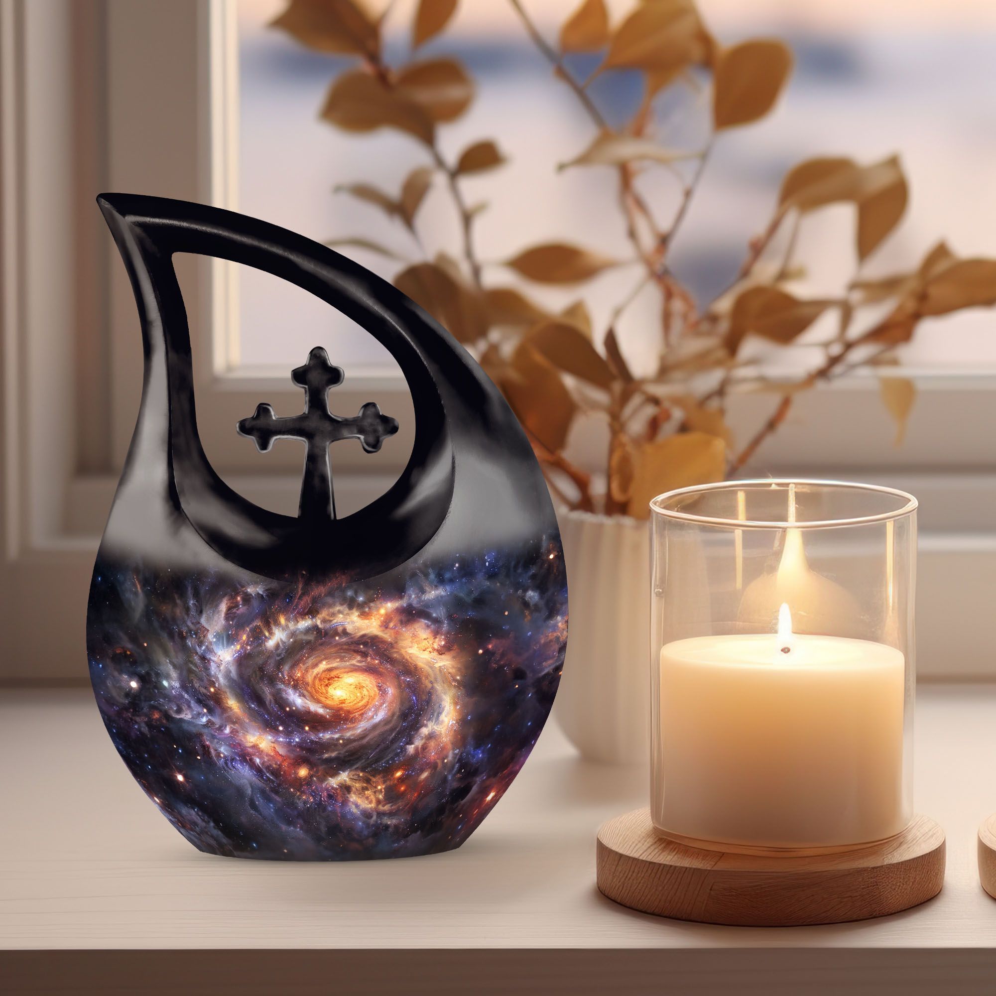 MUKTIVE Galaxy Memorial urns for Human Ashes Adult Female - Large Burial Decorative urn for Human Ashes Adult Man - Funeral Ashes 10 inch