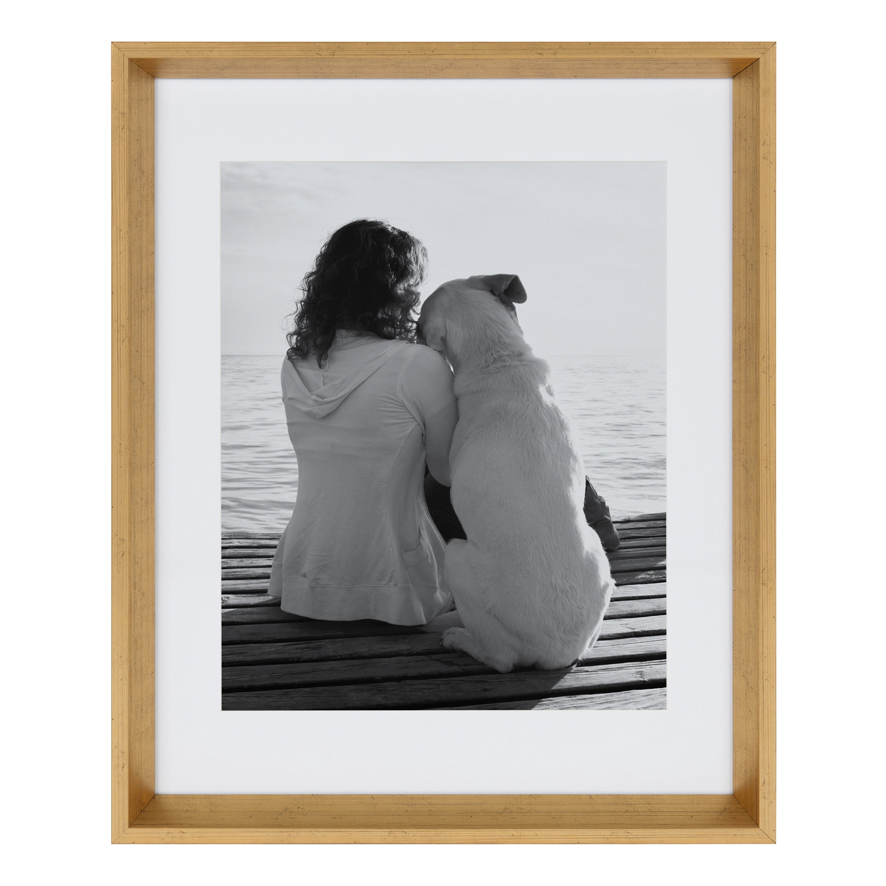 Kate and Laurel Calter Modern Wall Picture Frame Set, Gold 14x18 Matted to 11x14, Pack of 2