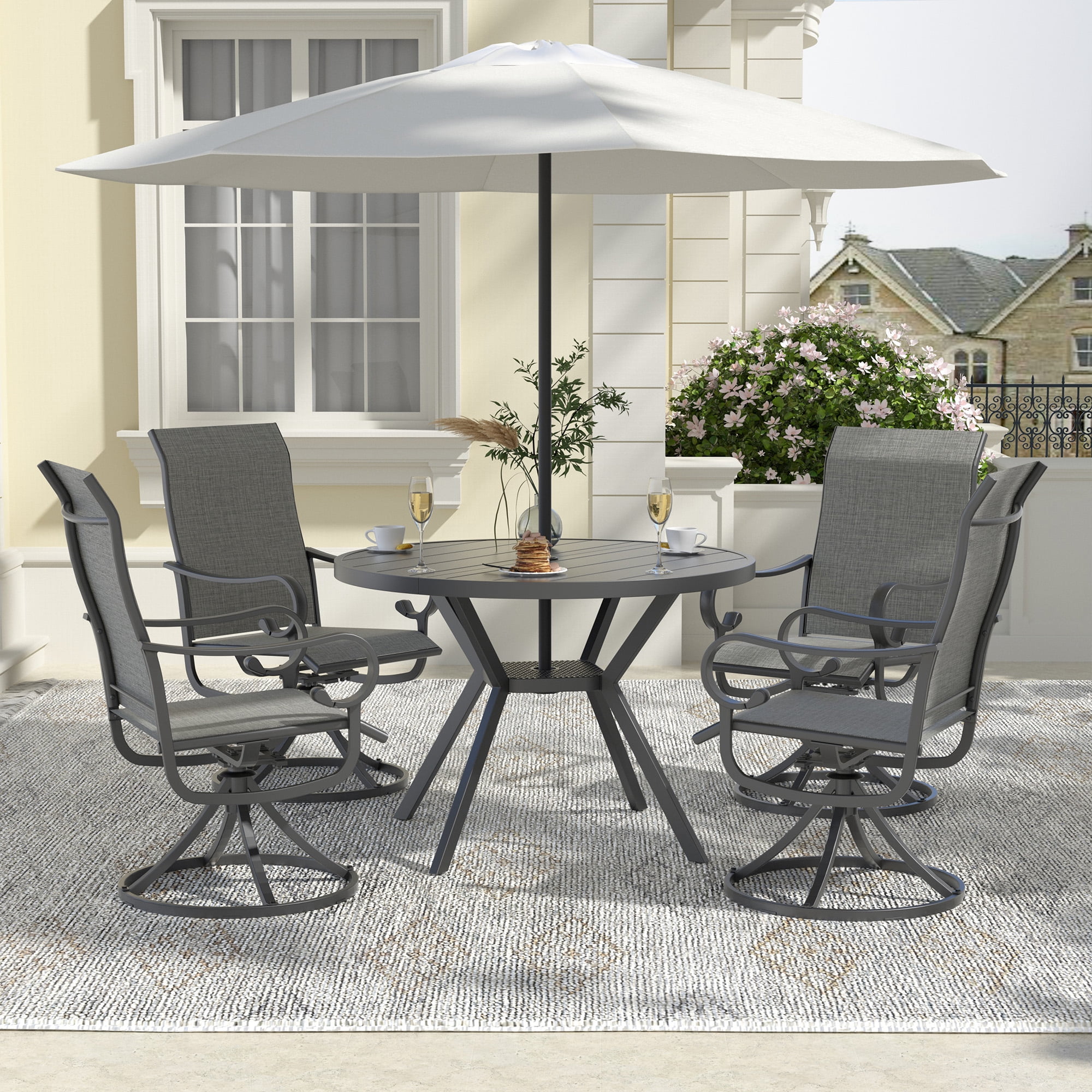 Zidtia Patio Swivel Rocker Chairs Set of 2, High Back Outdoor Dining Chairs with Sturdy Metal Frame, All-Weather Swivel Chairs,Gray