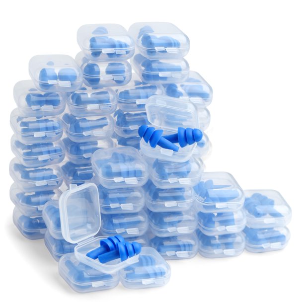 50 Pairs of Silicone Ear Plugs in Plastic Boxes NRR 28dB Soft Reusable