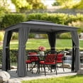 thumbnail image 2 of 12 X 9 FT Double-roof Design Canopy Shelter, Large Outdoor Gazebo with Steel Columns, Outdoor Heavy Duty Party Tent with Mosquito Nettings and Privacy Screens for Backyard, Garden, Lawn, Dark Gray, 2 of 9