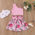 thumbnail image 2 of Cathalem Girls 2 Piece Skirt Set Outfit Spring Summer Clothes Peter Pan Collar Tops Ruffle Mini Skirts,Pink 100, 2 of 5