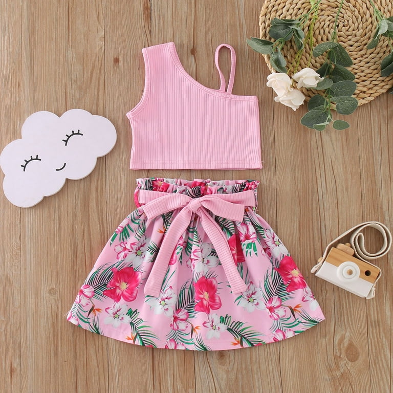 ZHAGHMIN Cute Tops For Girls 10-12 Years Old Child Girls Sleeveless  Suspenders Ribbed Tops Summer Bow Tie Flowers Prints Skirts Outfits Sweats  For