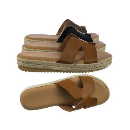 Brown Espadrille - Superb01 by Bamboo, Espadrille Rope Wrap Flatform Platform Slide Slipper w White Outsole