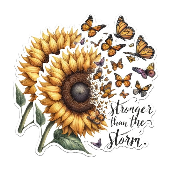 (2 Pack) Stronger Than The Storm Magnets - Sunflower Butterfly Magnets - Inspirational Quote Magnets for Home Decor- 5" On Longest Side - for Fridges, Toolboxes, Cars - Made in USA - MAG2903