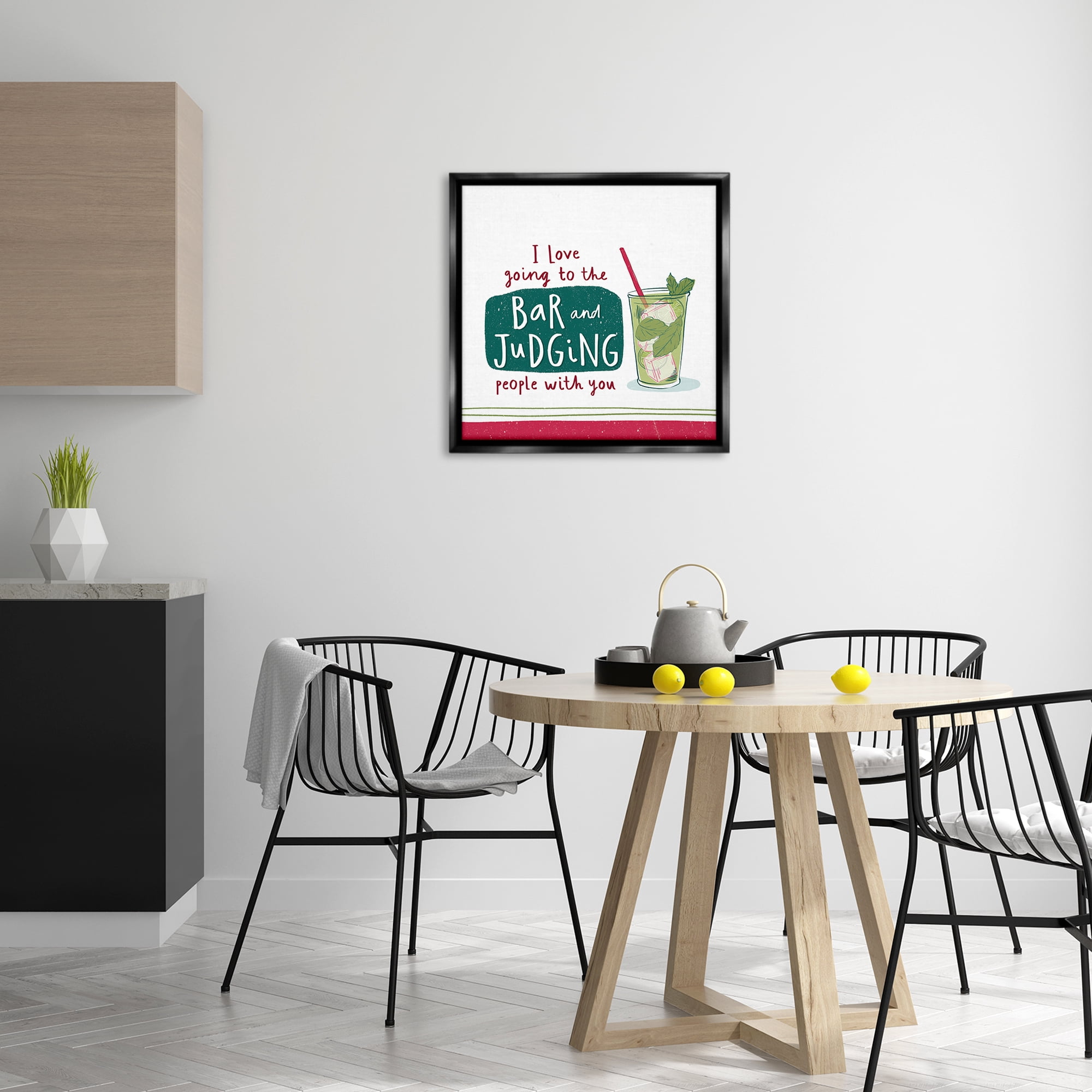Stupell Industries Judging You Humor Food & Beverage Painting Black Floater Framed Canvas Art Print Wall Art, 25 x 25