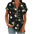 thumbnail image 2 of Blczomt Summer Women Shirts Trendy Black V Neck Blouse Short Sleeve Cute Graphic,XXL, 2 of 6