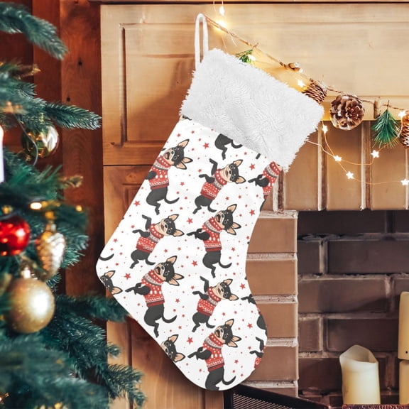 Ryvnso Christmas Stockings Cute Dog Jumping and Star 17.7" Large Stocking Decoration 1 Pack