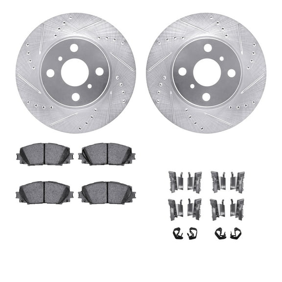 Dynamic Friction Company Front Brake Rotors-Drilled and Slotted-Silver with 5000 Advanced Brake Pads includes Hardware 7512-76127