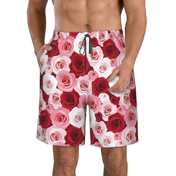 Naloa Rose Men's Beach Shorts, Surfing shorts, Swim trunks, Quick Dry Swim Trunks for Surfing Beach Fun - Small