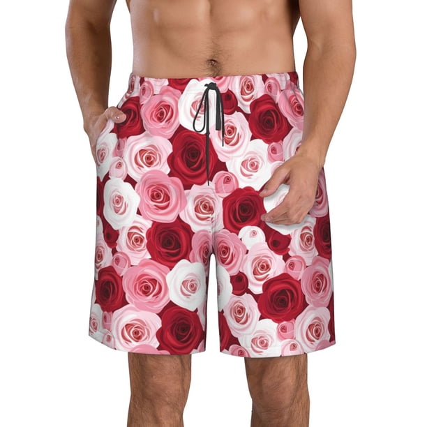 Balery Rose Traje de Baño Estilo Hawaiano para Hombre, Shorts de Secado Rápido con Bolsillos-X-Large