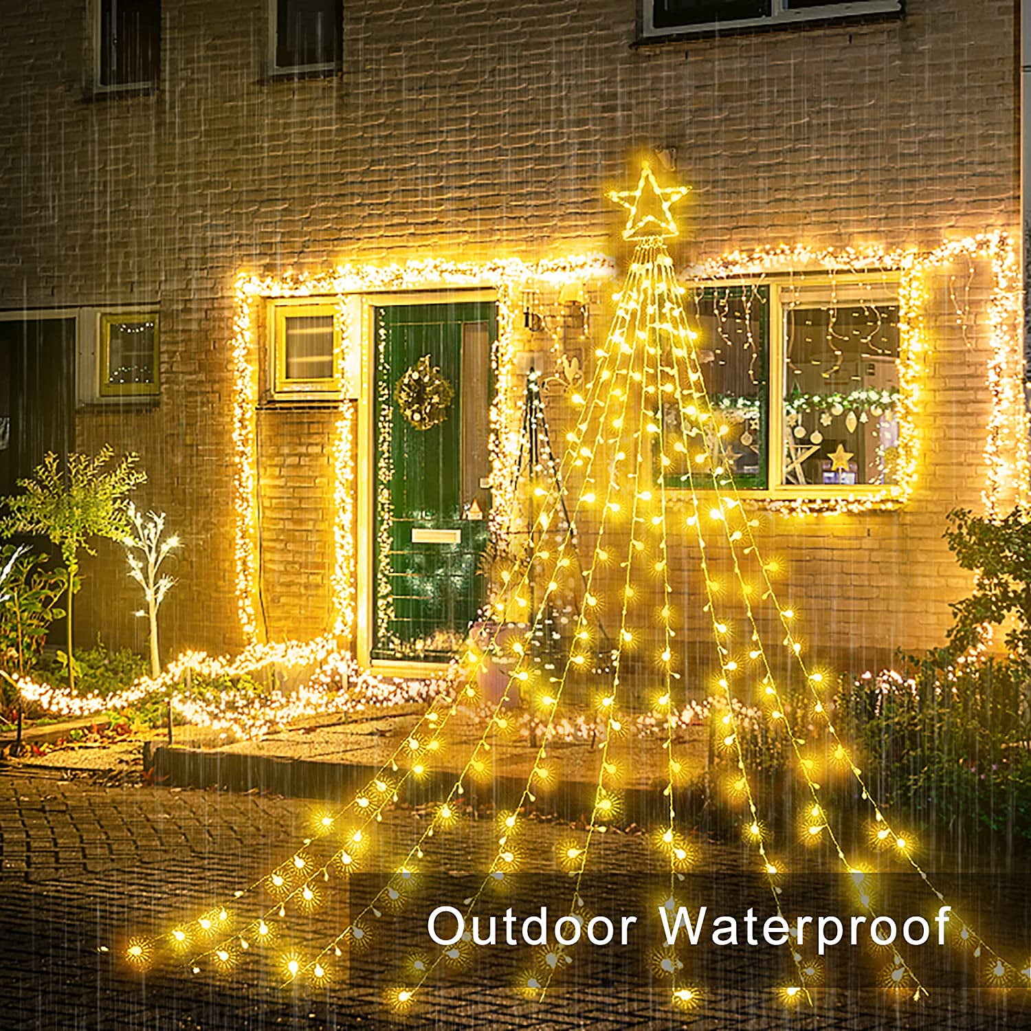 SINLOOG Remote+Warm White Solar Waterfall String Light Christmas Tree  Hanging US