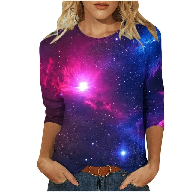 Staron Hauts d'Été pour Femmes en Liquidation à Moins de 5$ Col Rond Manches 3/4 Tunique Décontractée Ample Mode Imprimée Blouses Basiques Graphiques T-Shirts