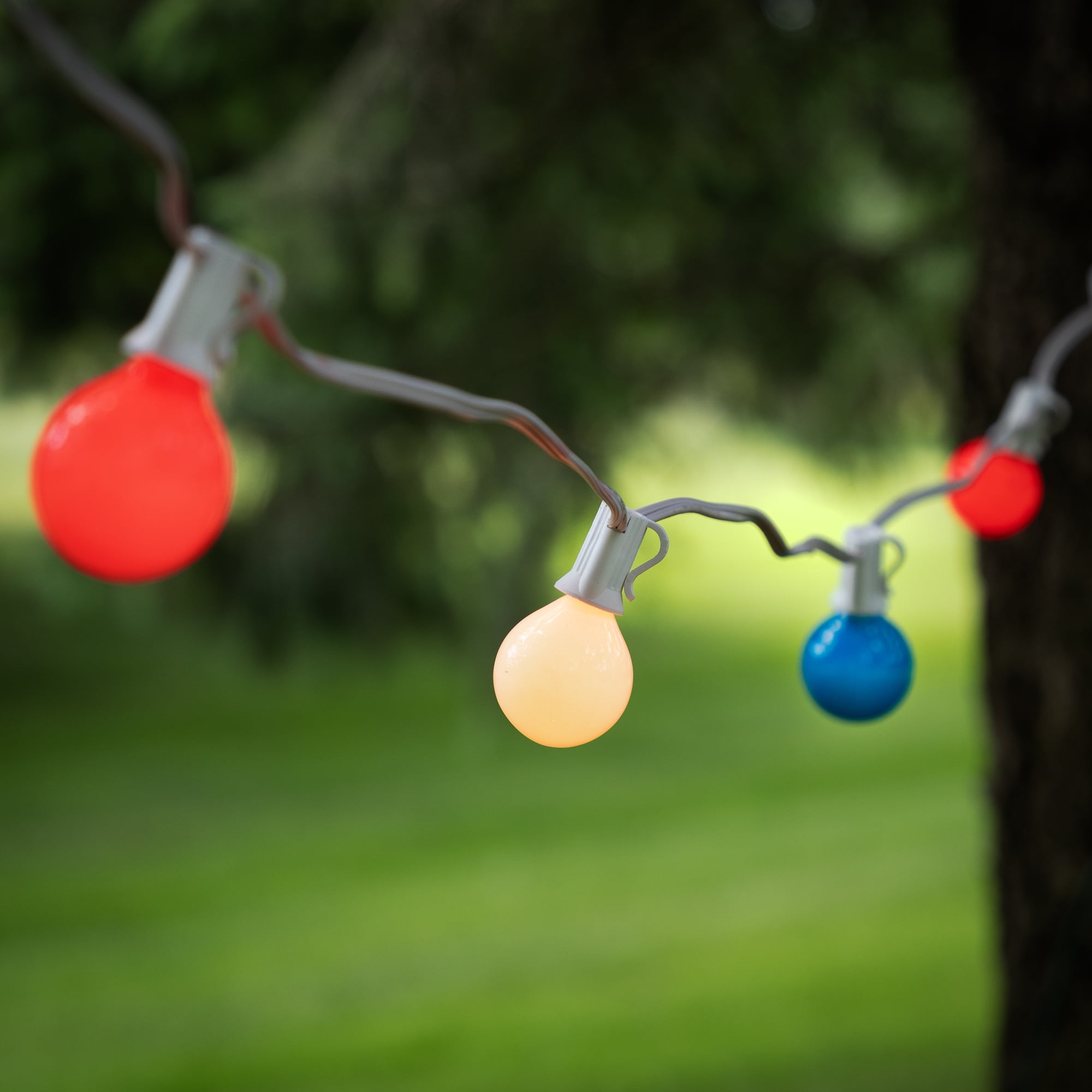 G40 Globe Christmas Light Set - Red White and Blue - 9' White Wire - 10ct