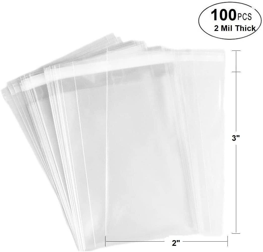 Resealable Adhesive on Flap 3x5 inch OPP Poly 3" x 5" 100 Clear Cello Bags 