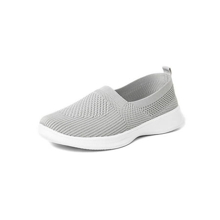 

Welliumy Womens Trainers Stretch Sneakers Lace Up Athletic Shoes Walking Running Sports Non-Slip Knit Upper Gray 10