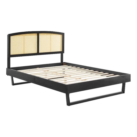 Sierra Cane and Wood Full Platform Bed With Angular Legs Black
