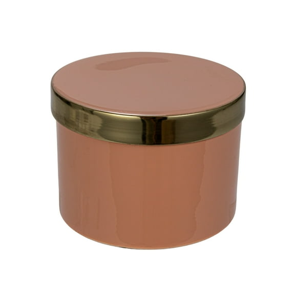 Creative Co-Op Enameled Metal Box with Shiny Interior, Pink and Gold