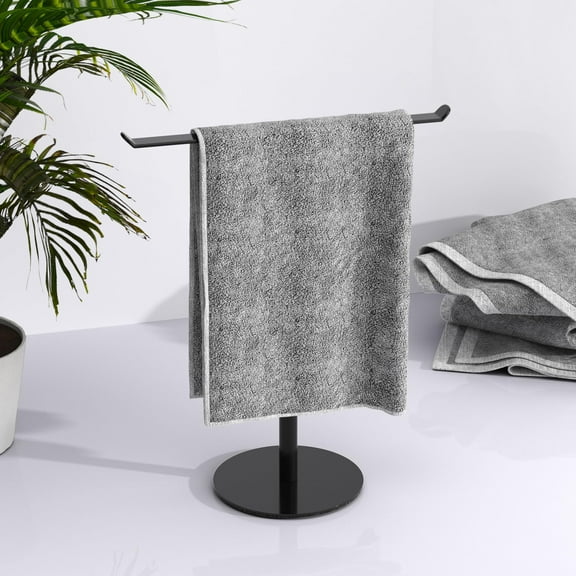 1 Count Towel Rack T-Shape Hand Holder for Bathroom,Headband and Lightweight Bathroom Racks,Kitchen Black Holder,Stainless Steel Waterproof Counter Organizer