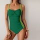 thumbnail image 2 of Traje de Baño de Color Sólido de las Mujeres, Doble Correa Delgada Plisada una Pieza para la Playa Y la Piscina, Traje de Baño de Verano Sexy con Cobertura Completa, 2 of 8
