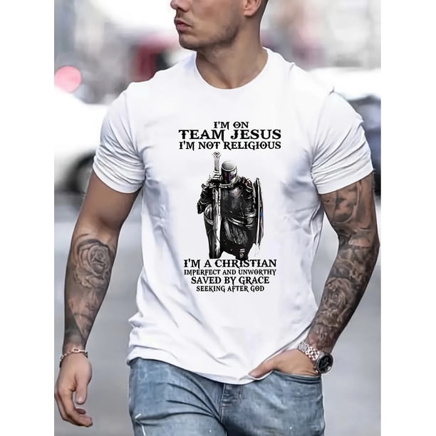 Camiseta con estampado "Estoy en el equipo de Jesús", cómoda para hombre, informal, de manga corta para verano, ropa para hombre