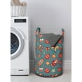 thumbnail image 3 of Christmas Laundry Bag, Hand Drawn Composition of Noel Elements Santa and Reindeer on Hearts Background, Basket with Handles Drawstring Closure for Laundromats, 13" x 19", Multicolor, by Ambesonne, 3 of 4