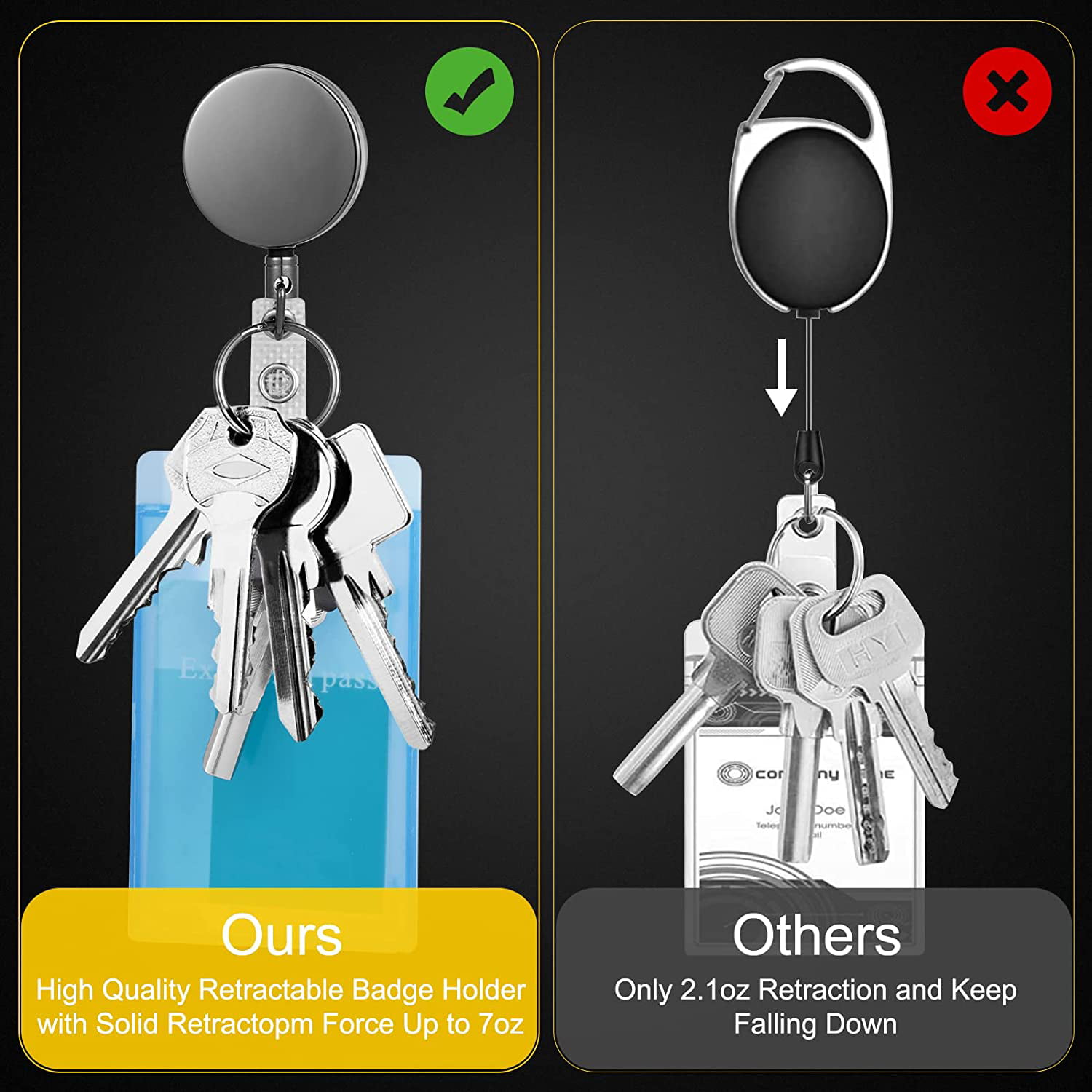 2 Pack Heavy Duty Badge Reel, Retractable Badge Clip,Upgrade Retractable  Badge Holders,Premium Heavy Duty Metal ID Badge Holder with Belt Clip Key  Ring for Name Card Keychain 