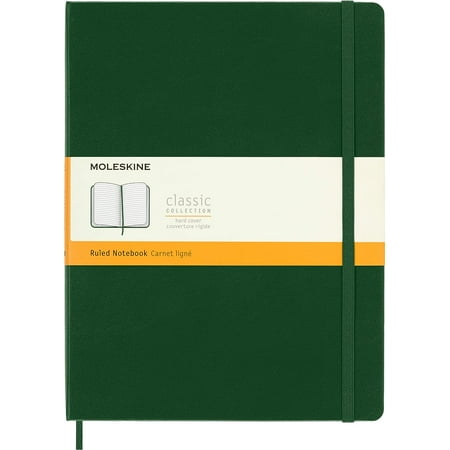 Moleskine Classic Notebook, Hard Cover, XL (7.5" x 9.5") Ruled/Lined, Myrtle Green, 192 Pages