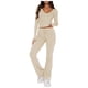 thumbnail image 1 of Conjunto de 2 piezas de manga larga para mujer: top con cuello en V y pantalones anchos, poliéster y spandex, tallas S-XL, 1 of 7