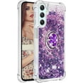 thumbnail image 6 of Glitter Clear Sparkly Bling Samsung Galaxy A24 4G Case for Women, Flowing Liquid Quicksand Cover with Diamond Ring Holder Case for Samsung Galaxy A24 4G  Purple, 6 of 14