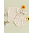 thumbnail image 4 of Suealasg Toddler Baby Girls Summer 2Pcs Clothes 3M 6M 12M 18M 24M Short Sleeve Floral Print T-shirt Tops+ Elastic Waist Shorts +Headband Set Infant Newborn Girls Casual Shorts Sets, 4 of 9