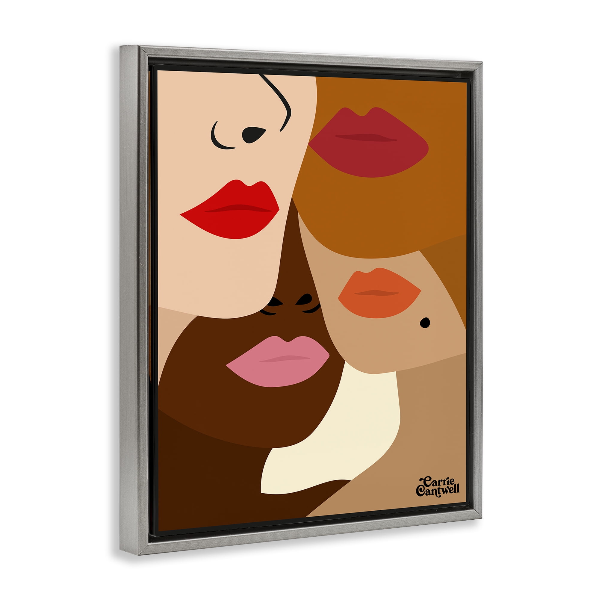 Many Faces of Women Gray Framed Floater Canvas Wall Art, design by Carrie Cantwell